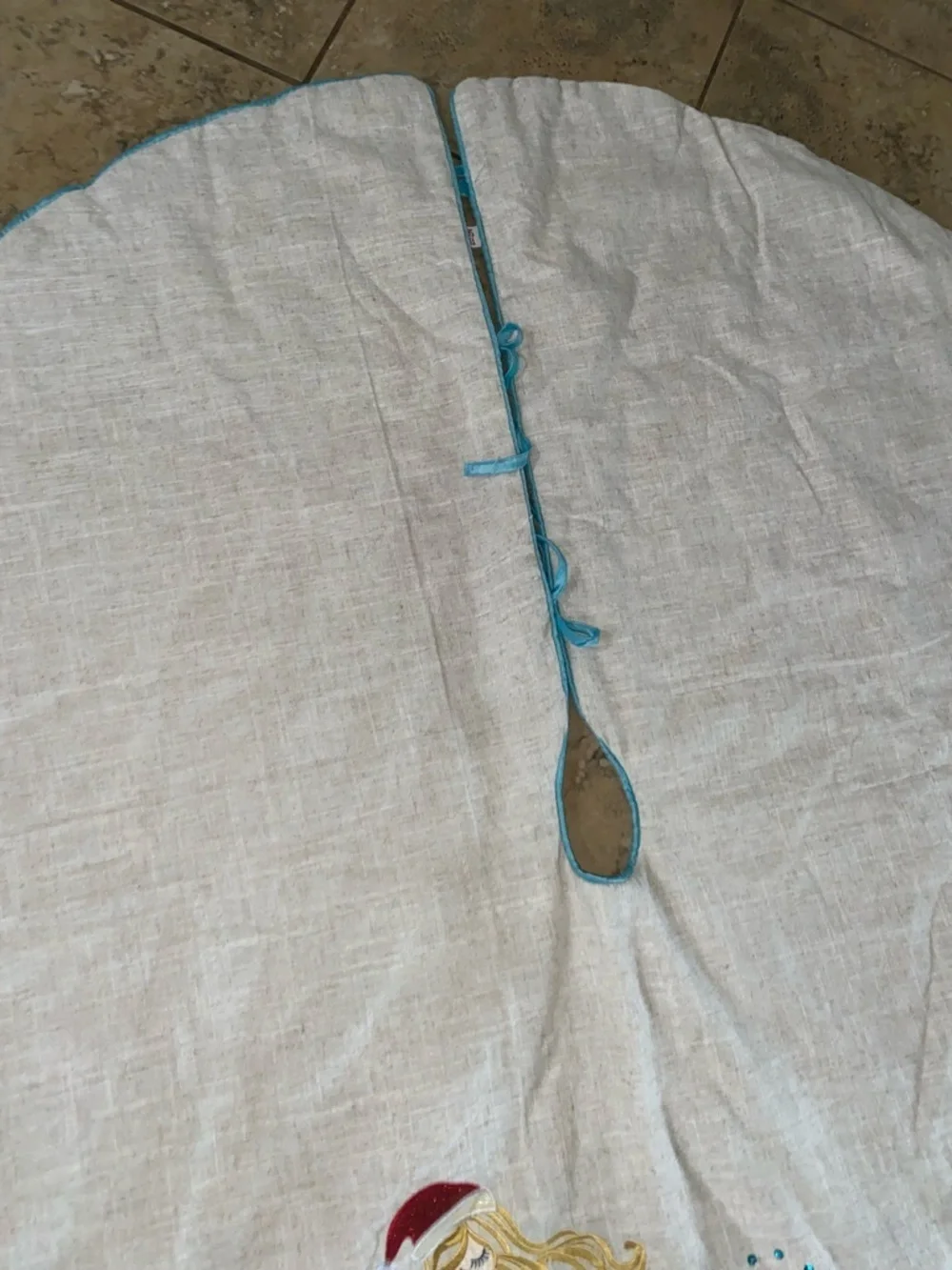 Mermaid Starfish Embroidered Coastal Turquoise White Christmas 52”W Tree Skirt
